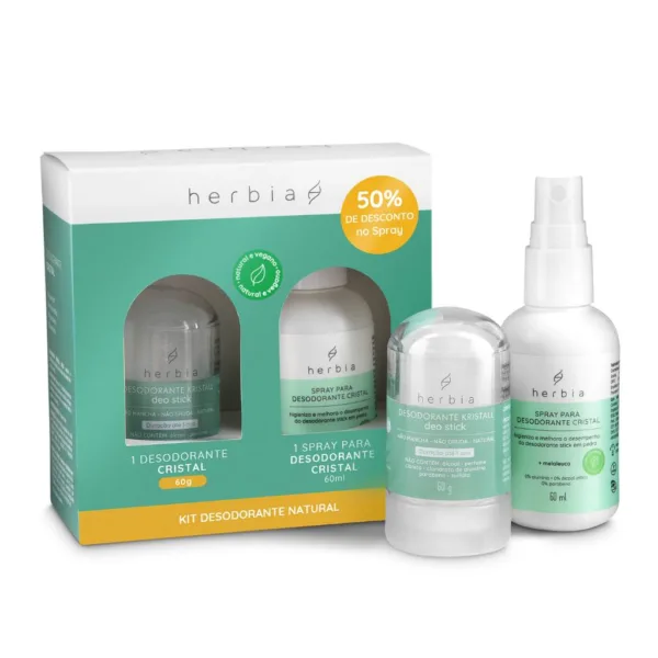 Embalagem do Kit Desodorante Kristall Deo Stick 60g + Spray Higienizante