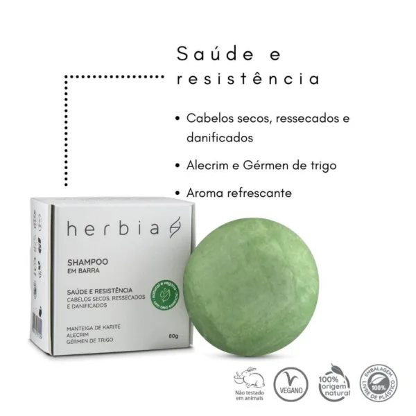 Shampoo em Barra Cabelos Secos, Ressecados e Danificados 80g - Herbia - Image 2