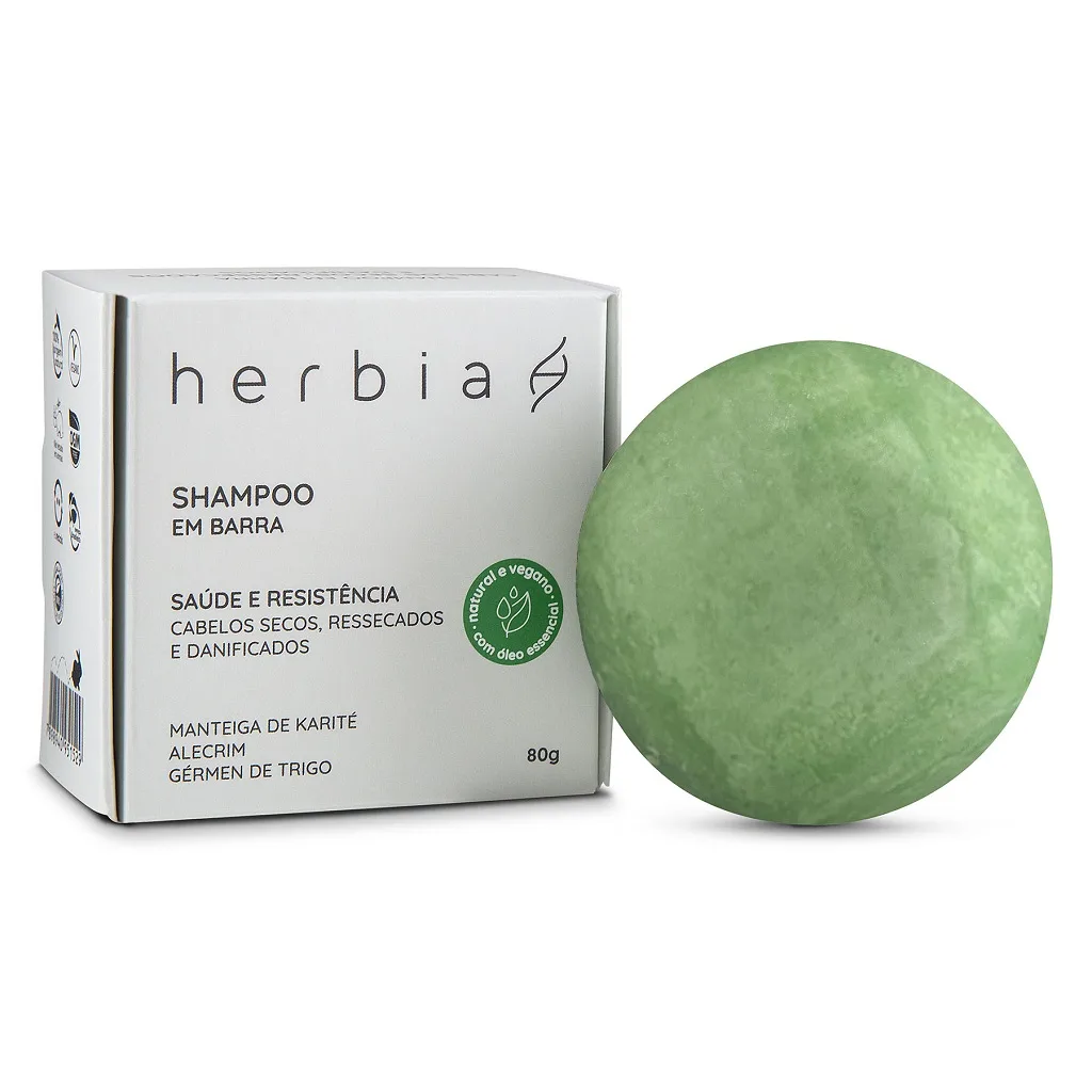 Shampoo em Barra Cabelos Secos, Ressecados e Danificados 80g - Herbia