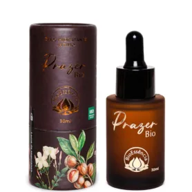 Embalagem Óleo íntimo natural com óleos essenciais de Rosa, Sândalo e Jasmim. Hidrata, regenera e estimula o bem-estar feminino. Vegano. 30ml.